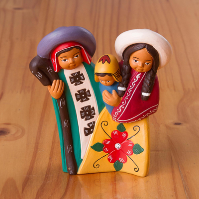 Ceramic decorative accent, 'Sweet Family' - Hand-Painted Ceramic Andean Decorative Accent from Peru
