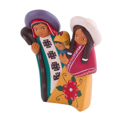 Ceramic decorative accent, 'Sweet Family' - Hand-Painted Ceramic Andean Decorative Accent from Peru