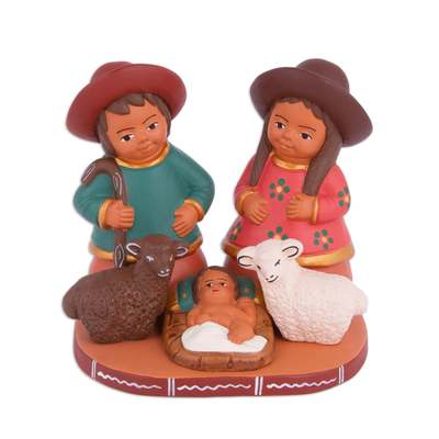 Painted Ceramic Nativity Scene Decorative Accent from Peru