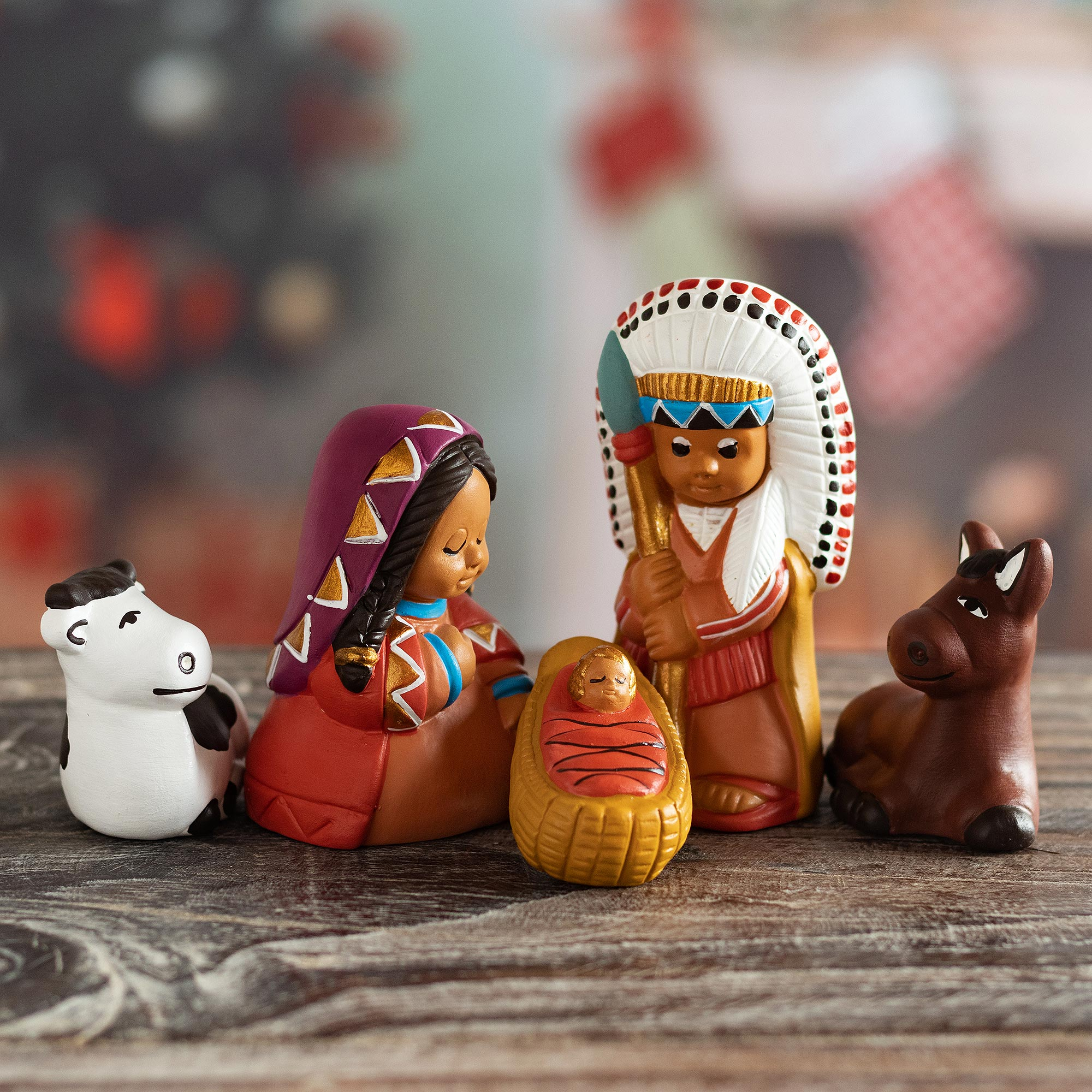 UNICEF Market | Painted Ceramic Native American Nativity Scene from 