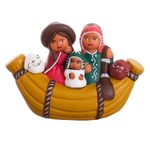 Ceramic nativity scene, 'Canoe Voyage' - Cultural Ceramic Nativity Scene on a Canoe from Peru