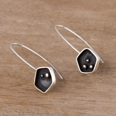 Sterling silver drop earrings, 'Pentagon Mystery' - Geometric Sterling Silver Drop Earrings from Peru
