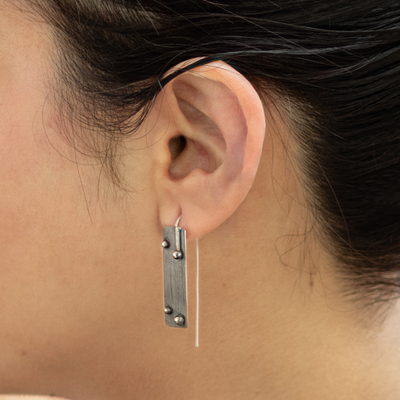Sterling silver drop earrings, 'Silver Secrets' - Oxidized Sterling Silver Drop Earrings from Peru