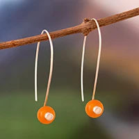 Agate drop earrings, 'Spheres of Splendor' - Orange Agate and Sterling Silver Drop Earrings from Peru