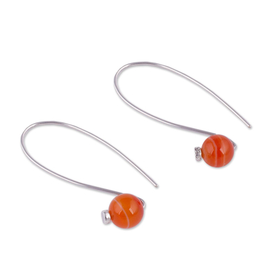 Agate drop earrings, 'Spheres of Splendor' - Orange Agate and Sterling Silver Drop Earrings from Peru