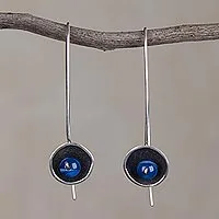 Pendientes colgantes de ágata - Aretes colgantes de ágata azul y plata esterlina de Perú