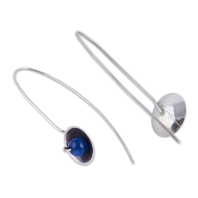 Agate drop earrings, 'Wondrous Galaxy in Blue' - Blue Agate and Sterling Silver Drop Earrings from Peru