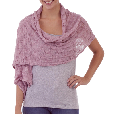 100% baby alpaca shawl, 'Pastel Princess' - Hand-Crocheted 100% Baby Alpaca Shawl in Pink from Peru