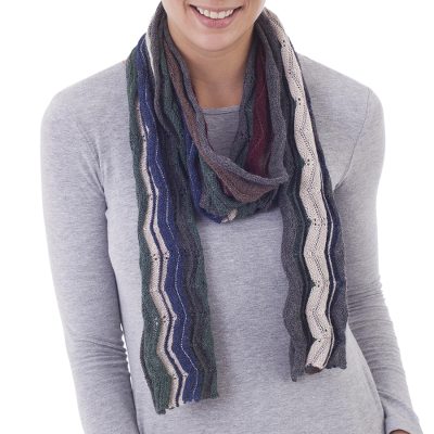 100% baby alpaca scarf, 'Bold Earth' - 100% Baby Alpaca Zigzag Striped Scarf from Peru