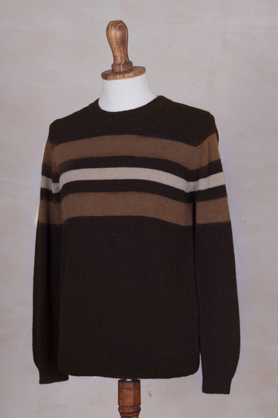 Men's 100% alpaca sweater, 'Mountain Sands' - 100% Alpaca Pullover Sweater for Men in Shades of Brown