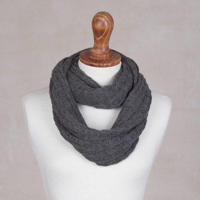 100% baby alpaca infinity scarf, 'Subtle Style in Graphite' - 100% Baby Alpaca Infinity Scarf in Graphite from Peru