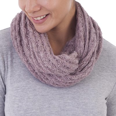 100% baby alpaca infinity scarf, 'Subtle Style in Dusty Rose' - 100% Baby Alpaca Infinity Scarf in Dusty Rose from Peru
