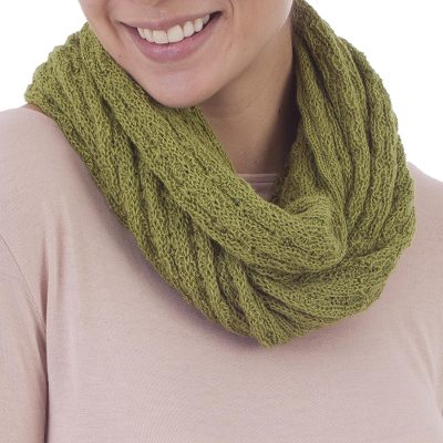 100% baby alpaca infinity scarf, 'Subtle Style in Warm Olive' - 100% Baby Alpaca Infinity Scarf in Warm Olive from Peru