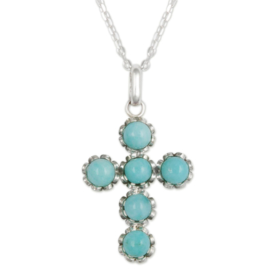 Amazonite cross necklace, 'Faith Affirmation' - Handcrafted Sterling Silver and Amazonite Cross Necklace