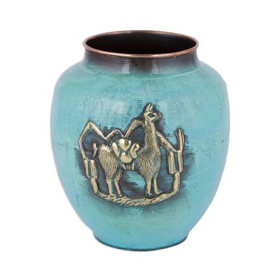 Copper and bronze decorative vase, 'Historic Culture' - Antiqued Copper and Bronze Tumi Decorative Vase from Peru