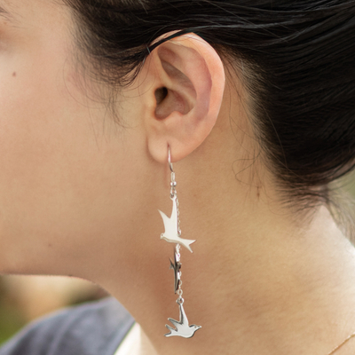 Sterling silver dangle earrings, 'Nighttime Doves' - Sterling Silver Dove Dangle Earrings from Peru