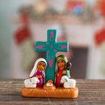 Ceramic decorative accent, 'Nativity of Happiness' - Hand-Painted Nativity Scene Decorative Accent from Peru