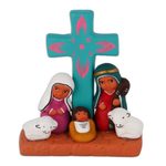 Ceramic decorative accent, 'Nativity of Happiness' - Hand-Painted Nativity Scene Decorative Accent from Peru
