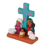 Ceramic decorative accent, 'Nativity of Happiness' - Hand-Painted Nativity Scene Decorative Accent from Peru