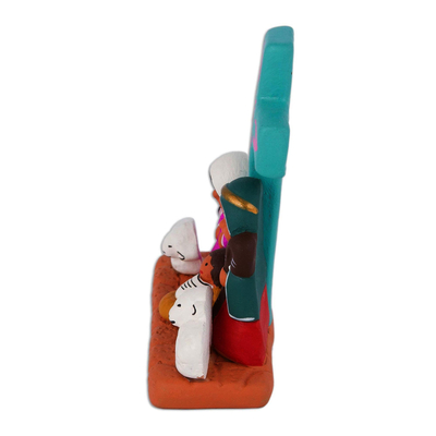 Ceramic decorative accent, 'Nativity of Happiness' - Hand-Painted Nativity Scene Decorative Accent from Peru