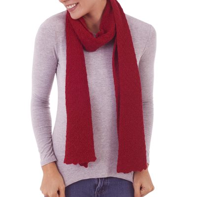 100% baby alpaca scarf, 'Solid Style in Crimson' - 100% Baby Alpaca Wrap Scarf in Solid Crimson from Peru