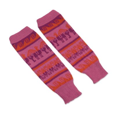 Alpaca blend leg warmers, 'Alpaca Rainbow' - Knit Alpaca Blend Leg Warmers in Rose from Peru