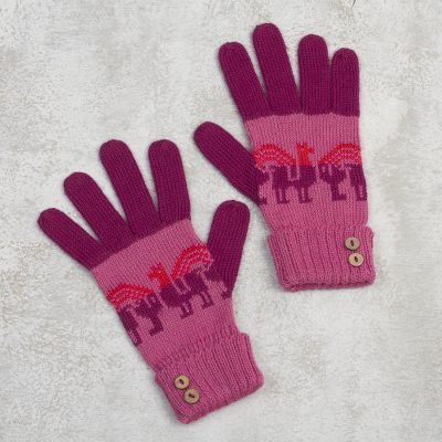 Alpaca blend gloves, 'Alpaca Rainbow' - Knit Alpaca Blend Gloves in Rose and Magenta from Peru