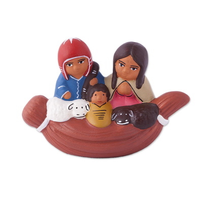 Ceramic Figurine of a Family in a Canoe from Peru