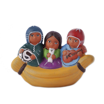Ceramic Figurine of Musicians in a Canoe from Peru