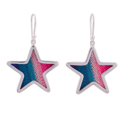 Sterling silver and wool blend dangle earrings, 'Feminine Stars' - Sterling Silver and Wool Blend Star Earrings from Peru