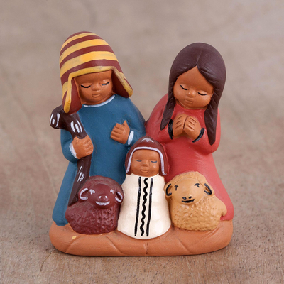 Ceramic nativity scene, 'Andean Home' - Hand-Painted Cultural Ceramic Nativity Scene from the Andes