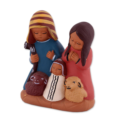 Krippe aus Keramik - Handbemalte kulturelle Weihnachtskrippe aus Keramik aus den Anden