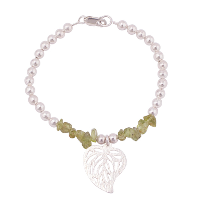 Peridot and Sterling Silver Beaded Leaf Bracelet from Peru