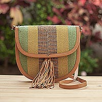 Leather accent wool shoulder bag, 'Earthen Chic' - Leather Accent Wool Shoulder Bag in Earth Tones from Peru