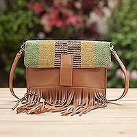 Wool accent leather shoulder bag, 'Earthen Muse' - Wool Accent Leather Shoulder Bag in Earth Tones from Peru