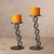 Steel candle holders, 'Infinite Fire' (pair) - Steel Candle Holders with Saffron Pillar Candles (Pair)