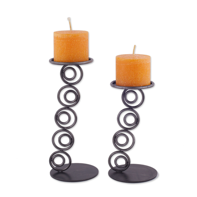 Steel Candle Holders with Saffron Pillar Candles (Pair)