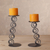 Steel candle holders, 'Infinite Fire' (pair) - Steel Candle Holders with Saffron Pillar Candles (Pair) (image 2b) thumbail