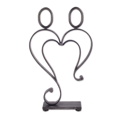 Steel sculpture, 'Just Me and You' - Handcrafted Love-Themed Steel Sculpture from Peru