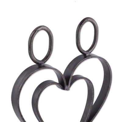 Steel sculpture, 'Just Me and You' - Handcrafted Love-Themed Steel Sculpture from Peru