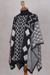 100% baby alpaca poncho, 'Hypnotize in Black' - Black and White Baby Alpaca Poncho with Geometric Pattern (image 2e) thumbail