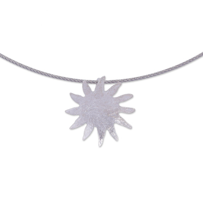 Sterling silver pendant necklace, 'Sun Splash' - Sun-Shaped Sterling Silver Pendant Necklace from Peru