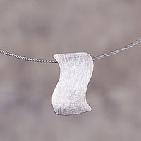 Sterling silver pendant necklace, 'Simple Wave' - Wavy Sterling Silver Pendant Necklace from Peru