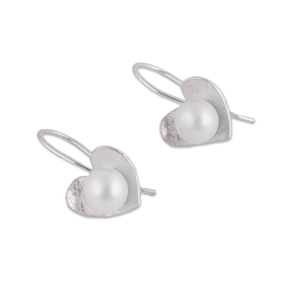 Cultured pearl drop earrings, 'Heart Glow' - Heart-Shaped Cultured Pearl Drop Earrings from Peru