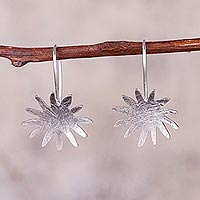 Sterling silver drop earrings, 'Sun Splash' - Sun-Shaped Sterling Silver Drop Earrings from Peru