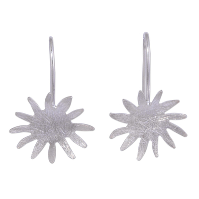 Sterling silver drop earrings, 'Sun Splash' - Sun-Shaped Sterling Silver Drop Earrings from Peru