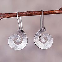 Spiral-Shaped Sterling Silver Drop Earrings from Peru,'Brushed Spirals'