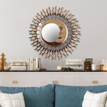 Wood wall mirror, 'Cuzco Eclipse' - Sun and Moon Themed Bronze Leaf Wood Wall Mirror