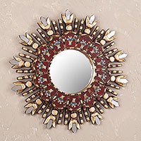 Featured review for Wood and reverse painted glass wall mirror, Colonial Claret