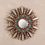Wood and reverse painted glass wall mirror, 'Cuzco Garden' - Small Round Reverse Painted Glass and Wood Mirror